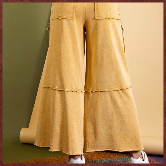 EASEL “Feeling Good Cargos” Mineral Washed Flared Leg, Raw Seams & Hems, Pockets - Picture 7 of 12